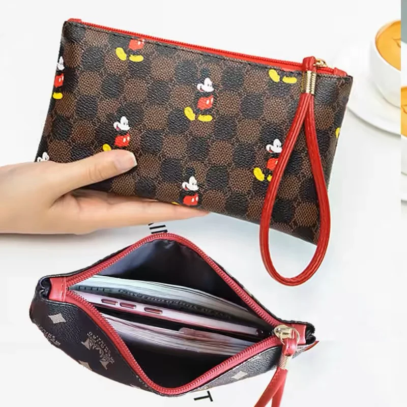 Disney Fashion Mobile Wallet Cute Cartoon Mickey Pattern Printed Handheld Leather Bags Kids Portable Zero Wallet Holiday Gifts