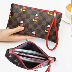 Disney-cartera de mano con estampado de dibujos animados para niños, cartera portátil de cuero con patrón de Mickey, regalo de vacaciones