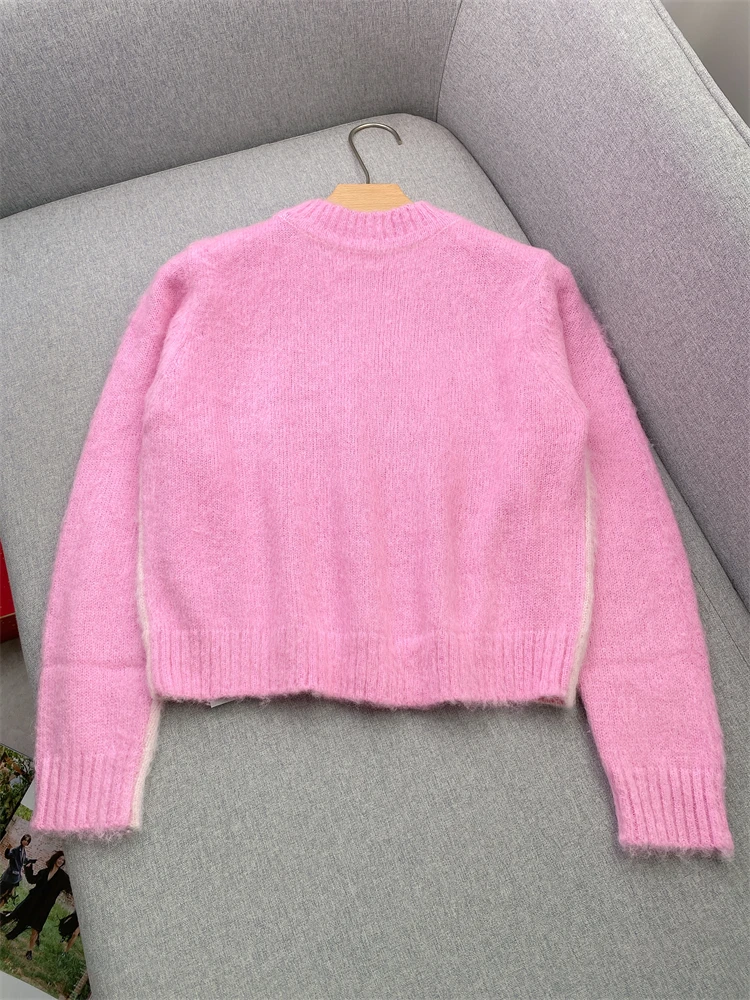 New 2023 High Quality Women Sweater Color Blocking Pullover O-Neck High Street Chic Stunning Fashion Design Trendy Stylish S