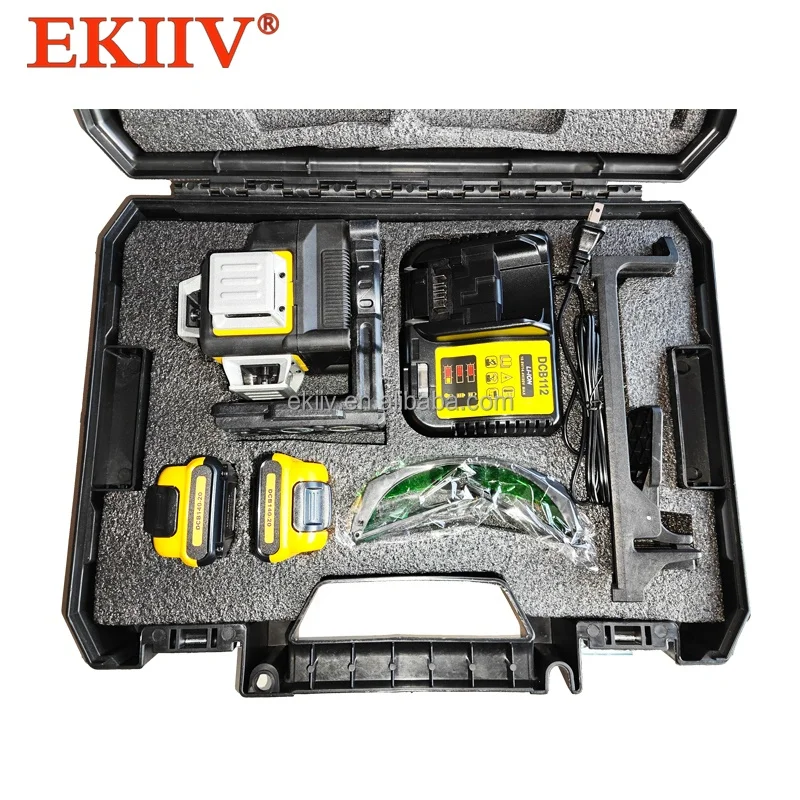 EKIIV 12v High Quality Laser Level Green Automatic Portable 12-Wire Self-Leveling Laser Level with 2 Batteries
