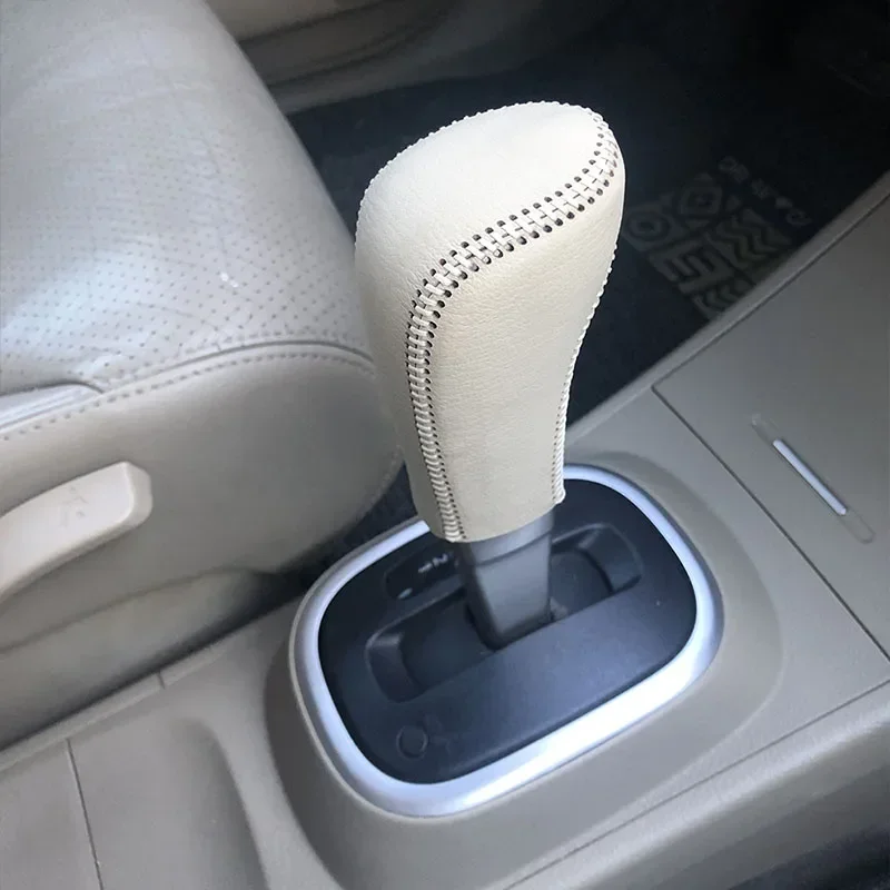 For Nissan Sylphy Tiida 2005-2021 Top Layer Leather Car Gear Head Shift Knob Cover Protector Sleeve Car Gear Cover