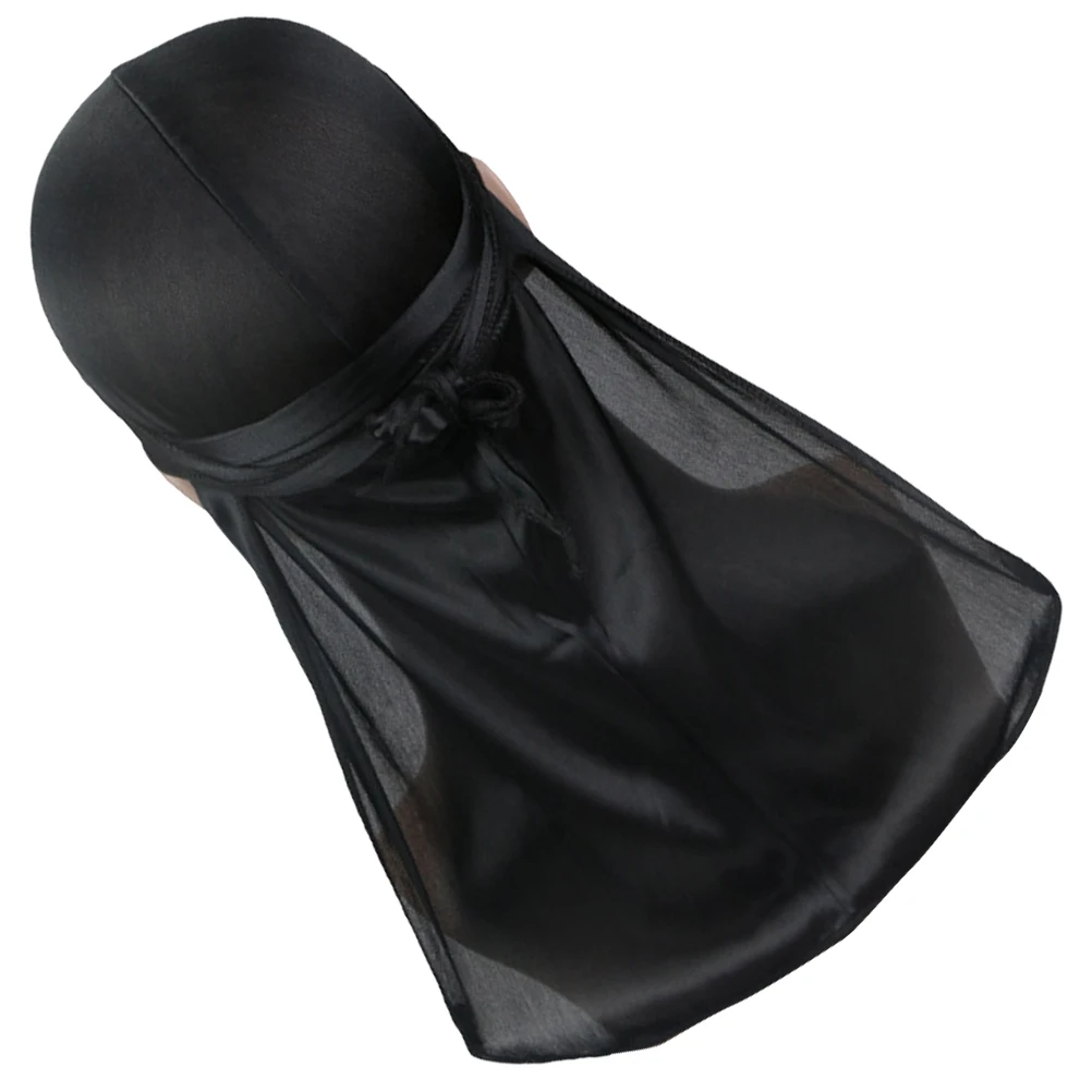 

Satin Durag Headscarf Long Tail Wrap Elastic Silk Turban Sleep Cap Durags Headdress Fashion Unisex Black Running Hat