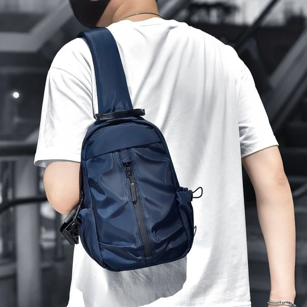 Casual Oxford Men's Chest Bag Solid Color Large Capacity Sports Crossbody Bag Leisure Multifunction Nylon Shoulder Bag Outdoor
