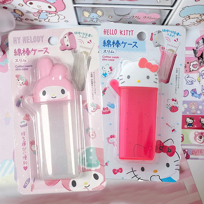 Sanrio Hello Kitty Swab Storage Box Kawaii Pink My Melody Plastic Mini Portable Dental Floss Band Aid Storage Box Children Gifts