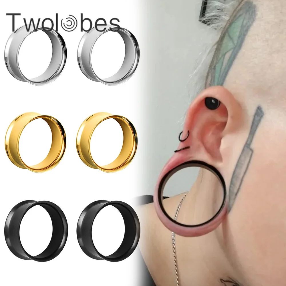 Twolobes 2PCS Round Ear Gauges 316 Stainless Steel Tunnels Plugs Expander Stretchers Piercing Women Body Jewelry Daily