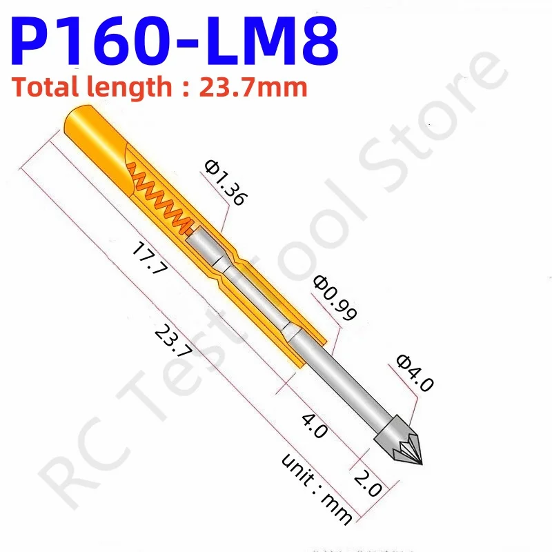 spring test probe brass tube spring test pin 237 mm diametro 136 mm pogo pin p160 lm cabeca 40 mm test tool 100 pcs p160 lm8 01