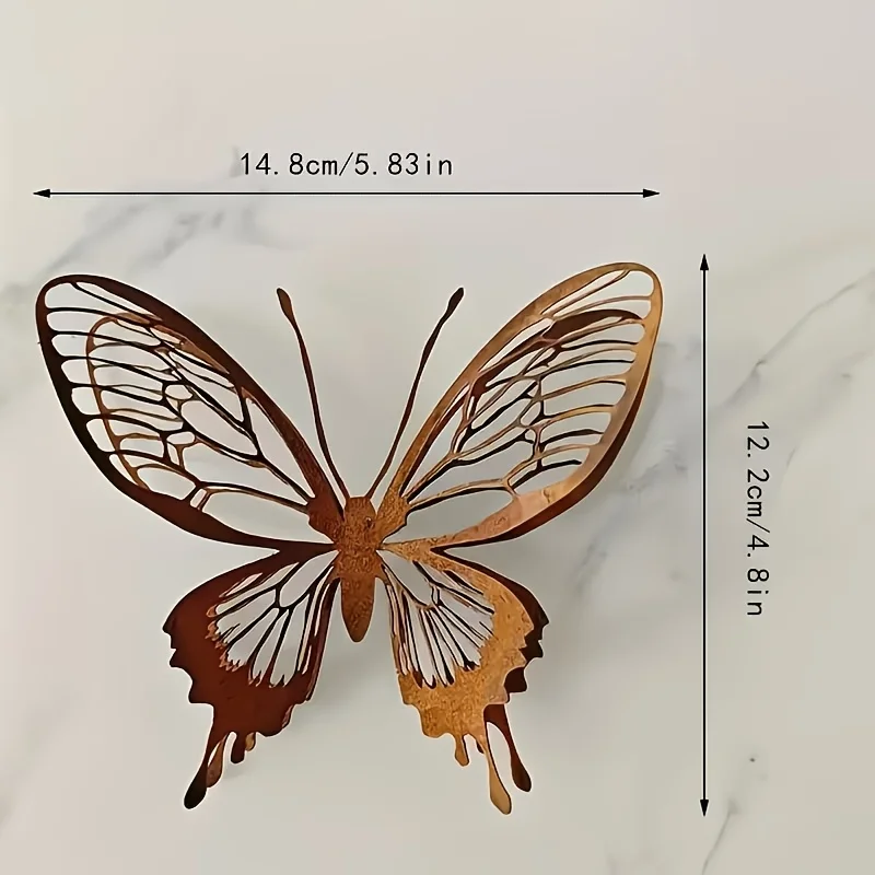 3pcs Vintage Natural Rust-Colored Metal 8-Wing Butterfly Sculpture Outdoor Garden Art Decor for Courtyards Patios