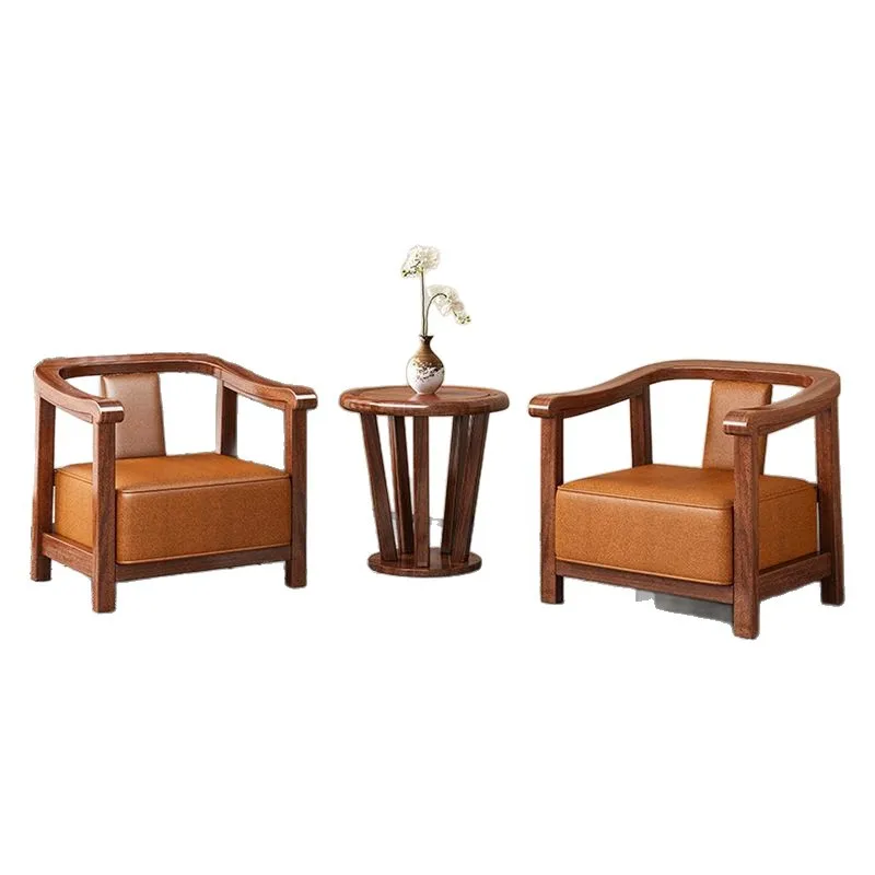 

Modern new Chinese solid wood three-piece set single chair hotel company negotiation chair meeting guest balcony leisure