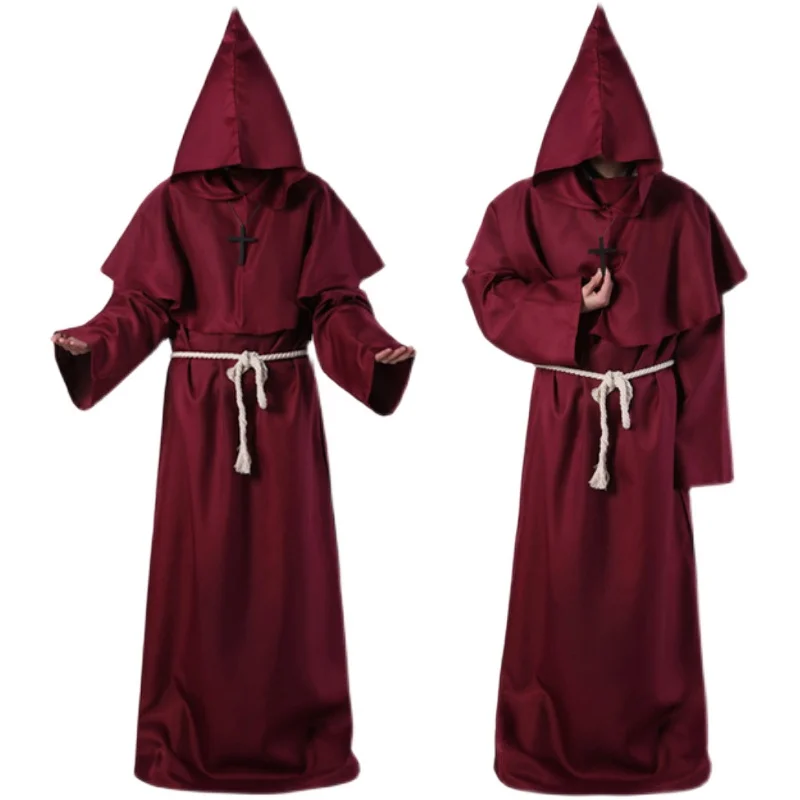 European Medieval Halloween Christian friar priest robe witch wizard cloak party death ghost vampire devil role-playing clothes