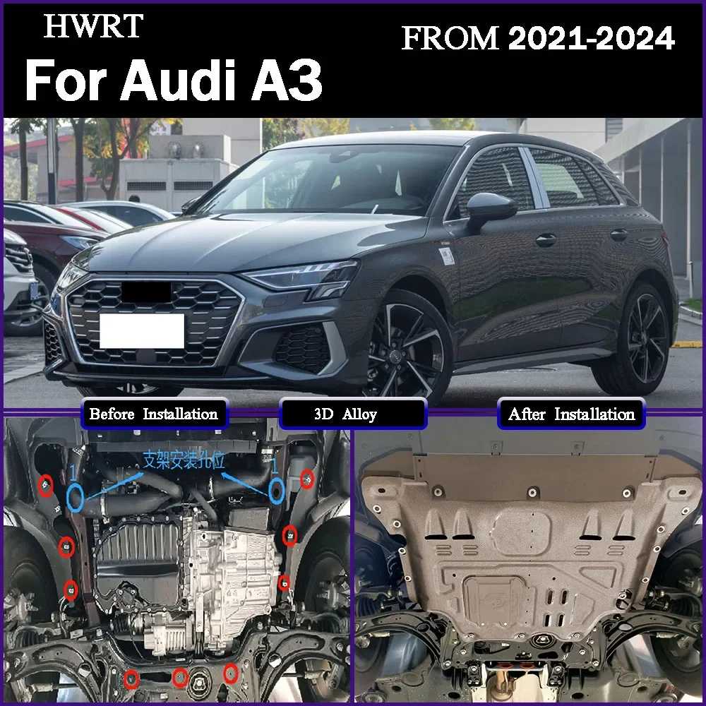

Car Accessories Black Under Engine Guard Mudguard Board Splash Shield Mud Fender Plate Panel For Audi A3 2021 - 2024 1.4T