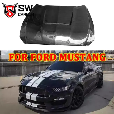 포드 머스탱 2015-2017용 카본 파이버 GT350 스타일 프론트 후드, 프론트 엔진 후드 보닛 에어 벤트 커버 차체 키트