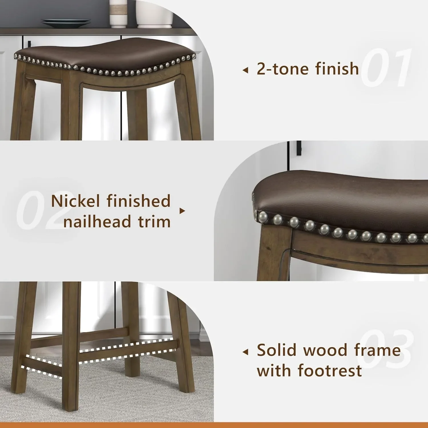 Taburete de madera maciza para mostrador, taburetes de cocina con asiento de sillín para comedor, silla de bar sin brazos para cafetería en casa