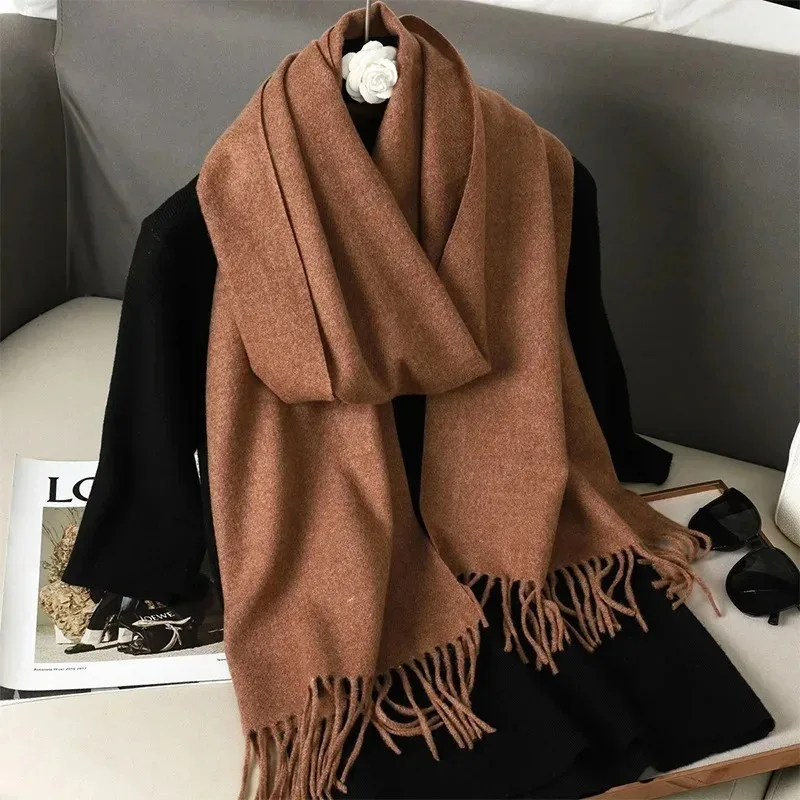 62 farbe Solide Frauen Winter Schal Warm Verdicken Kaschmir Schal Outdoor-Mode Luxus Quasten Pashmina Dame Wrap Winddicht Schals – Detail 10