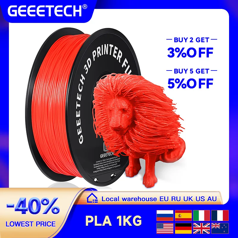 Geeetech 3d printer filament Pure PLA PETG Plastic 1.75mm,1KG (2.2LBS), Tangle-Free, 3d printing materials, vacuum packaging