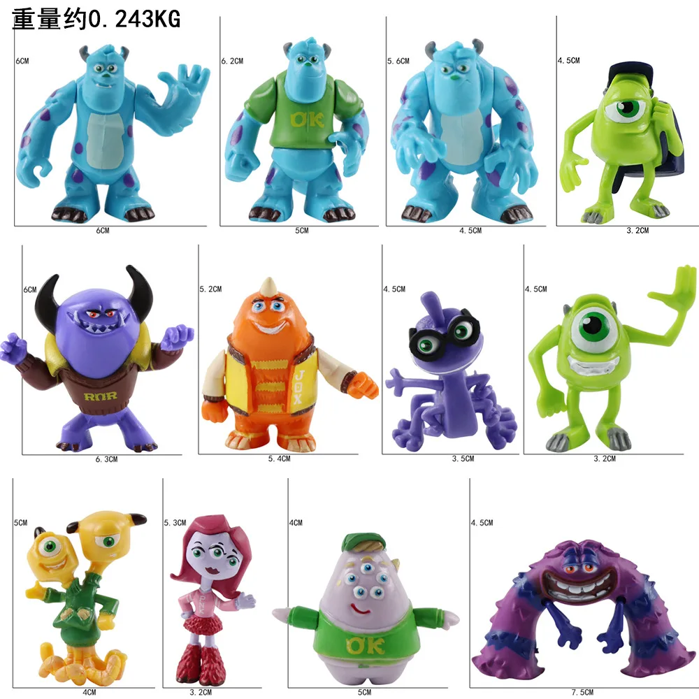 12pcs/set Anime Disney Pixar Movie Monsters University Action Figures Sulley Mike Wazowski PVC Model Set Toys For Children Gifts