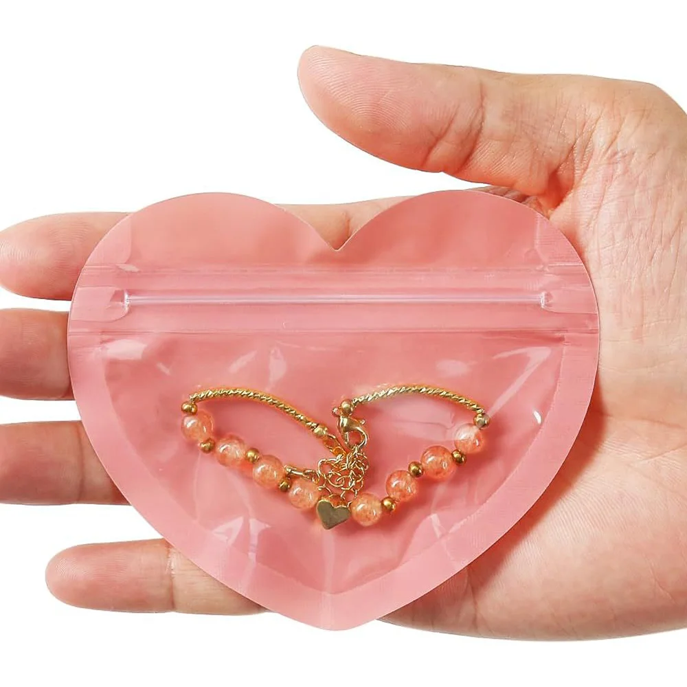 Heart-Shaped Jewelry Bags Mylar Baggies Ziplock Pouches Candy Jewelry Gifts Hairpin Storage Pack Gift Wrapping Pouches