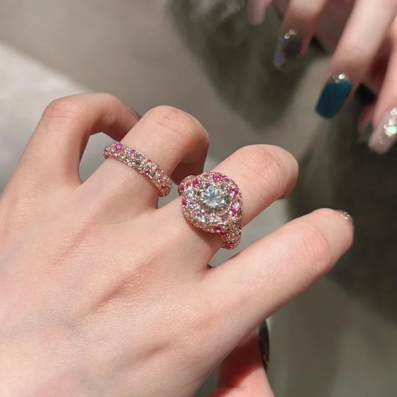 خاتم كريستال كامل مطلية بالنحاس للنساء ، ذهب وردي ، لامع ، حلو ، فاخر ، زفاف ، هدية مجوهرات ، جديدة #6