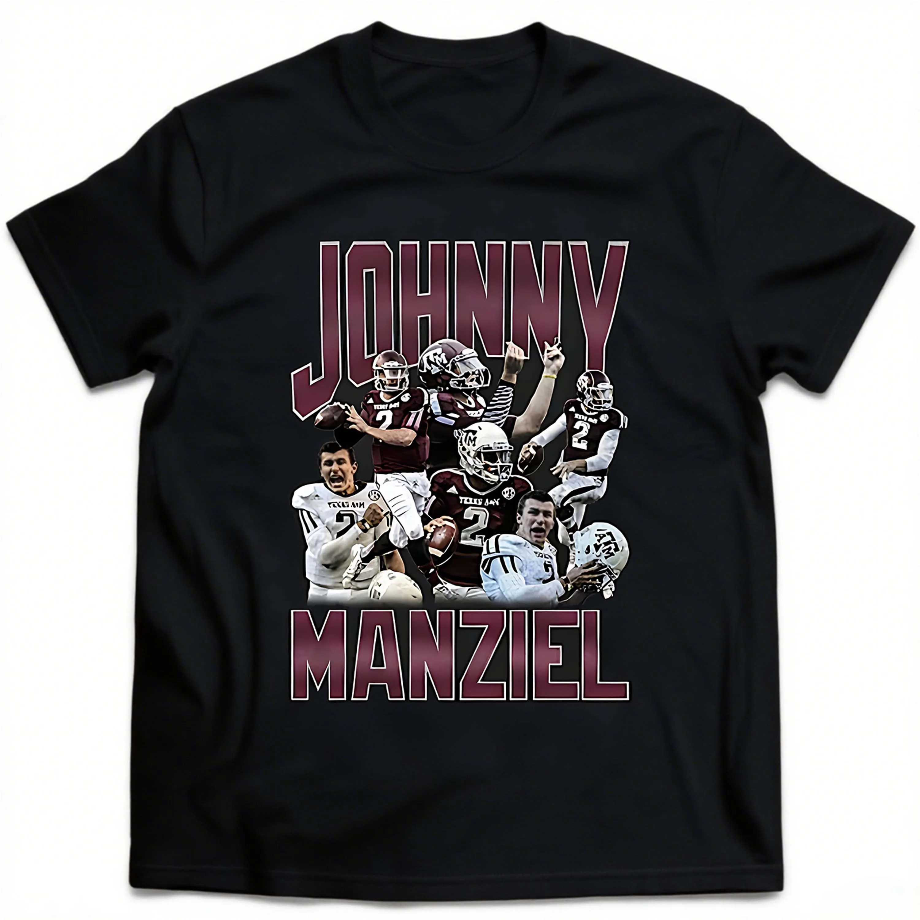 Plus Size Johnny Manziel Football Player Graphic Black Short Sleeve T-Shirt Suitable for Outdoor Leisure Wear in Summer