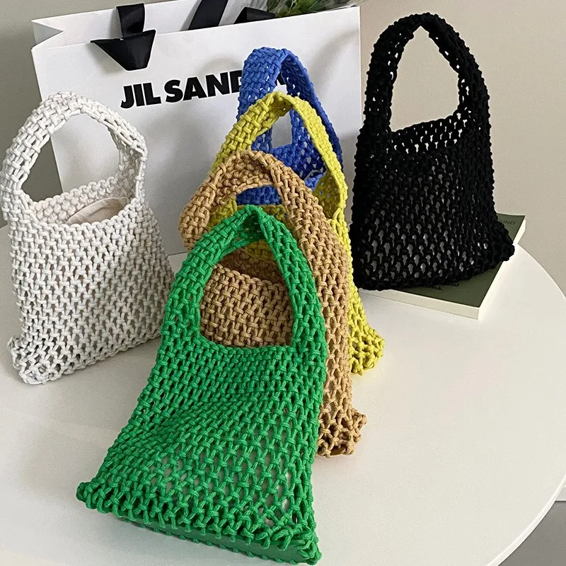 

Hollow Yarn Crochet Bucket Bag Women Handbags Knitting Mesh Beach Bags for Women 2022 Designer Woven Bags Bohemian Handmade Tote