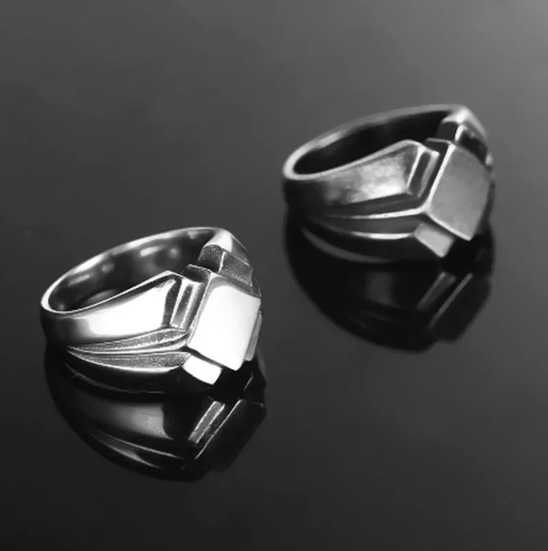 Retro Punk Ring for Men Boy Geometric Rhombus Rings Vintage Oxidized Silver Color Rock Finger Trendy Male Jewelry