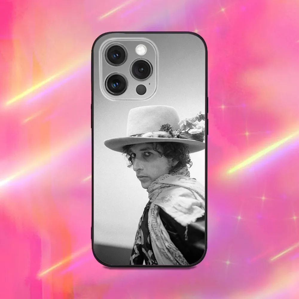 Casing Ponsel Bob D-Dylan Singer untuk iPhone 16,15,14,13,12,11,Pro,Max,Plus,X,XS,XR,SE,8,7,Mini, Casing Hitam Silikon Lembut