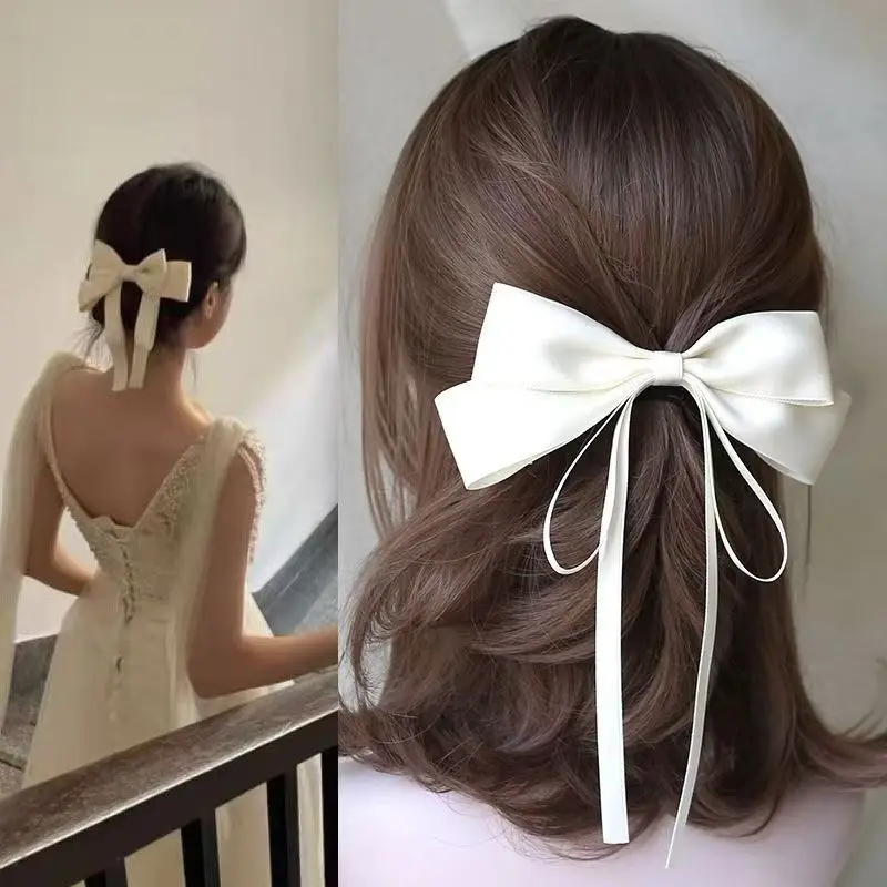 

Винтажная заколка для волос с большим бантом, трендовые длинные заколки для волос с лентой, заколки, головные уборы для женщин и девочек, аксессуары для волос, свадебные украшения, галстуки