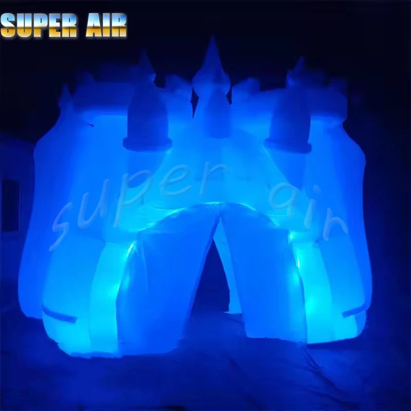 ผ้าอ็อกซ์ฟอร์ดคุณภาพสูงที่กําหนดเองสีขาวซุ้มปราสาทพองขนาดใหญ่พร้อมแสงสีสันสดใสสําหรับงานแสดง