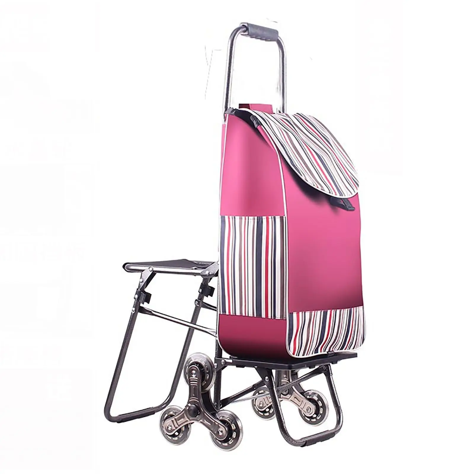 Heavy Duty Shopping Cart with Seat,Portable Foldable Trolley Bag,with 6 Grocery Cart On Wheel,can Climb Stairs,for