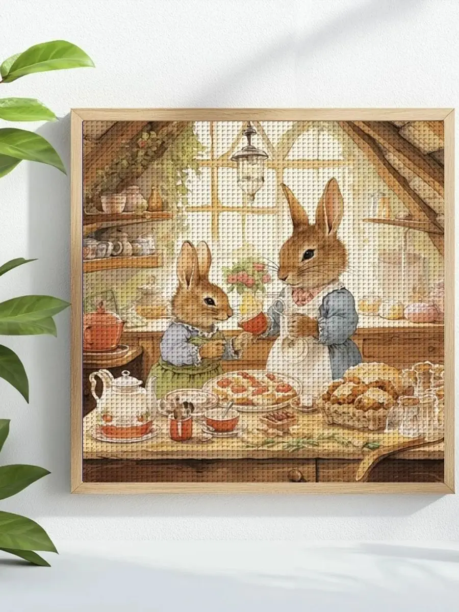 1pc 40X40CM/15.74 pouces lapin estampillé point de croix kit de bricolage 11CT/14CT bricolage ensemble brodé bricolage ensemble de point de croix