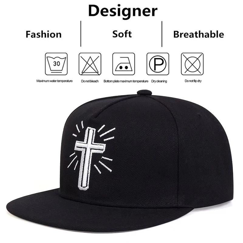 Unisex Fashion Embroidery Cross Baseball Cap Cotton Snapback Cowboy Hat Bone Adjustable Summer Couple Hip Hop Hats