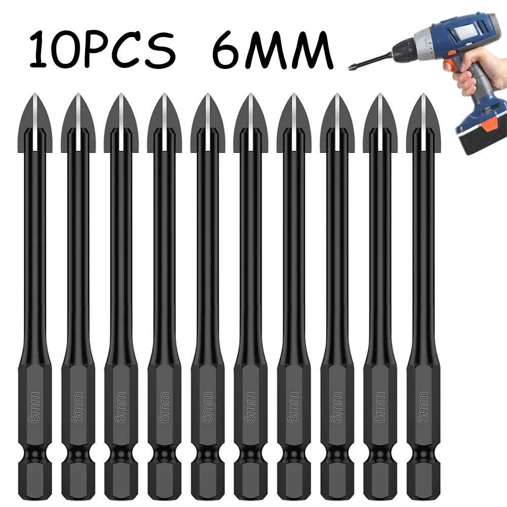 

10Pcs 6mm Cross Hex Drill Bit Set For Tile Porcelain Glass Mirror Multifunction Tile Porcelain Drill Bit Kit Tool Carbide Drills