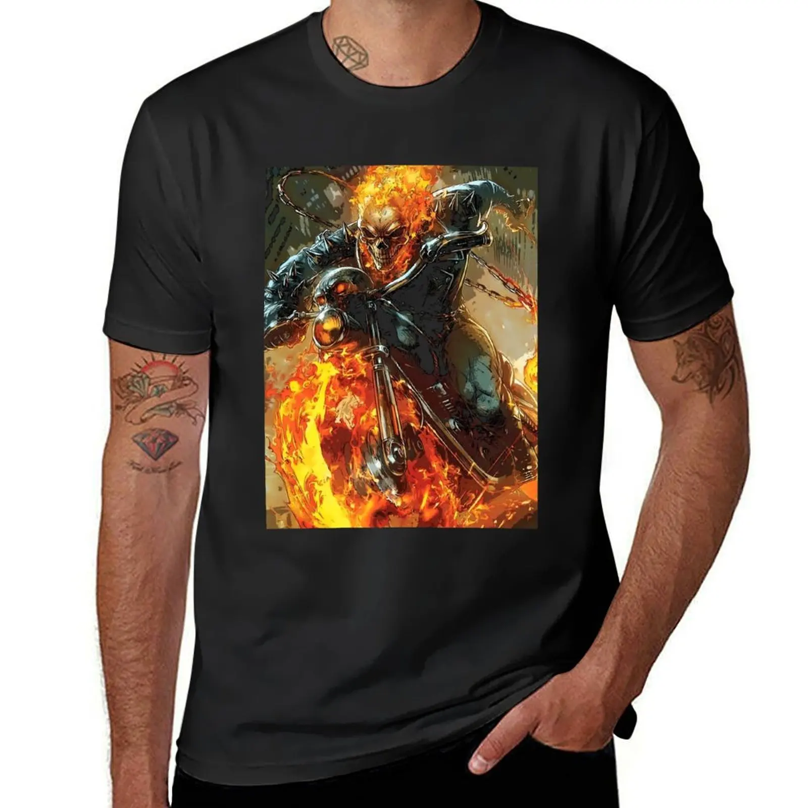 Ghost Rider Fire Skeleton On Motorcycle T-Shirt customizeds for a boy tees heavyweights t shirts for men graphic