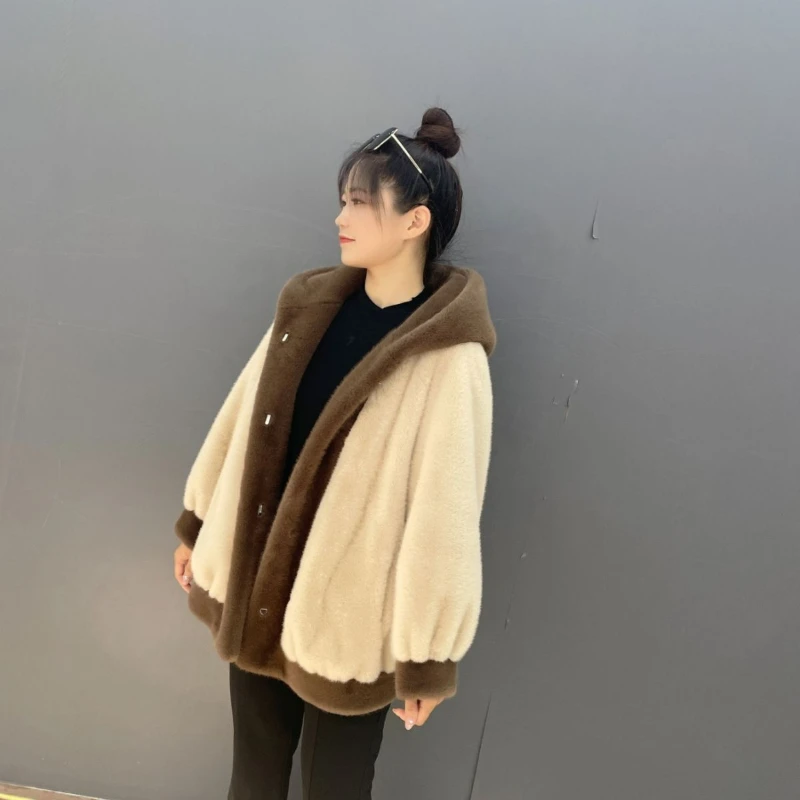 2024 New Equal Size Matching Color Imitation Gold Sable Fur One Anti-freeze Warm Fur Coat Female Maillard New Year Lovely Robe