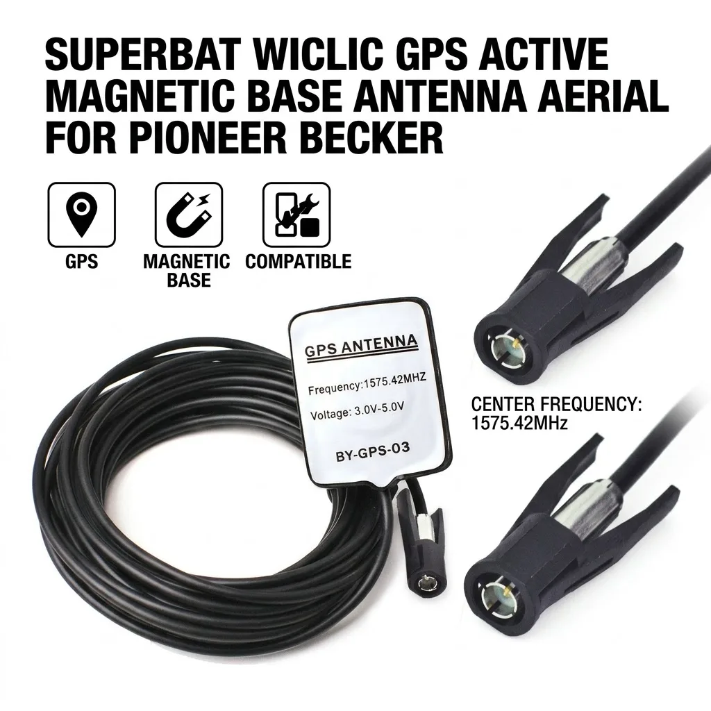 Superbat GPS Active Magnetic Base Aerial Antenna WICLIC Connector Cable for Pioneer Beker GPS Navigation Receiver