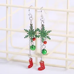 Merry Christmas Fashion Snowflake Boots Long Tassel Dangle Earrings For Women Shiny Zircon Snowman Xmas Tree Earring Jewelry