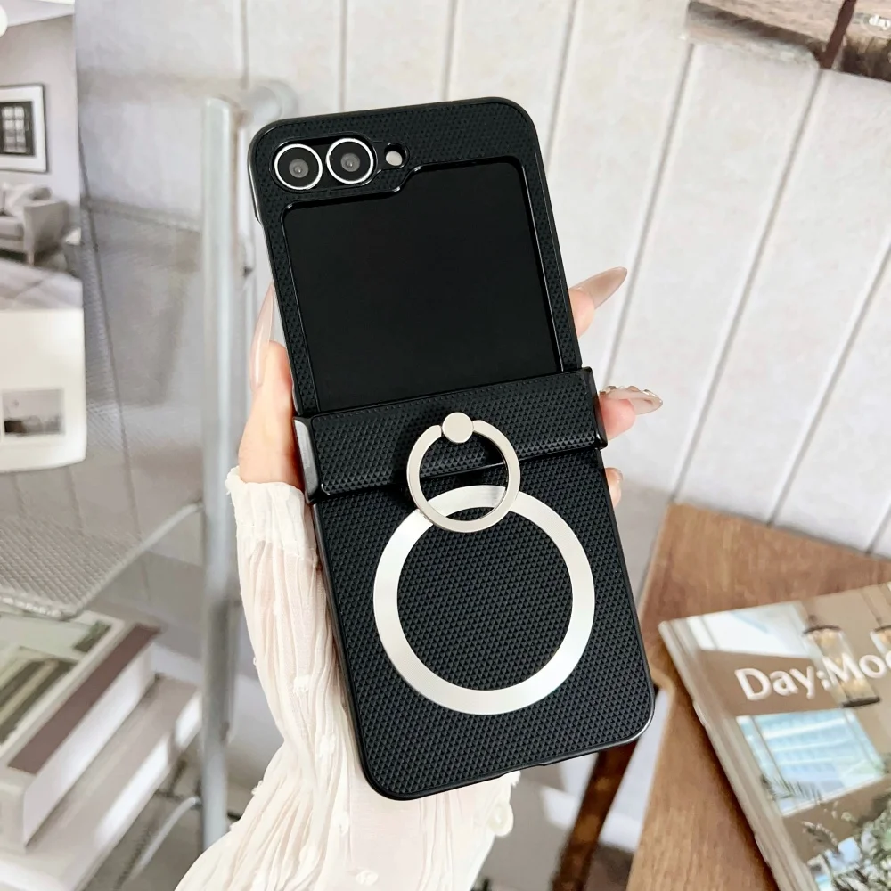 For Samsung Galaxy Z Flip 8 7E 7 6 5 4 3 Magnetic Wireless Charging Case With Diamond Pattern Hinge Shockproof Ring Stand Cover