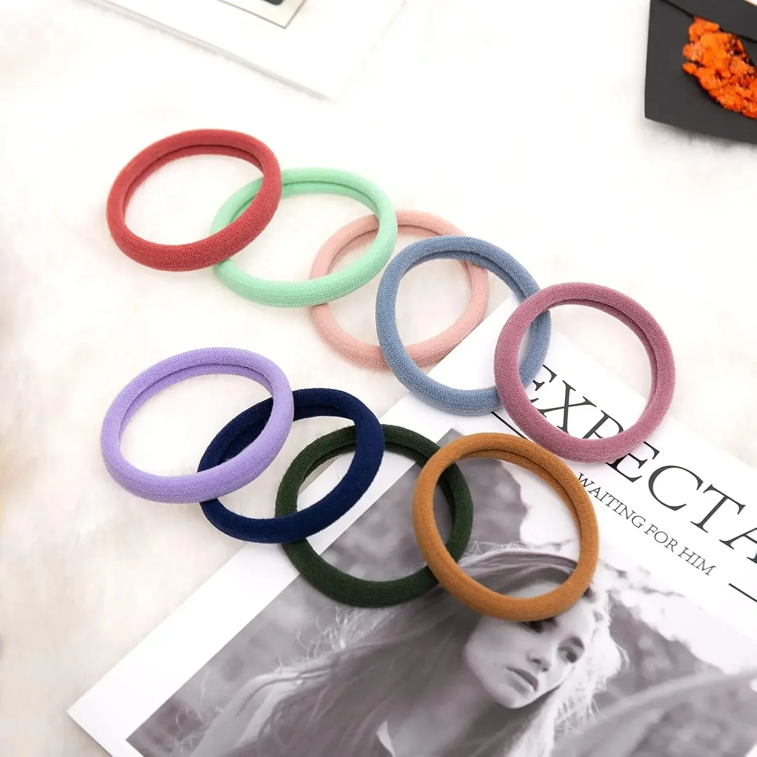 100PCS Colorful Large Hair Ties, Cotton Hair Bands Seamless Ponytail Holders for Women, Hair Elastics, 10 Colors