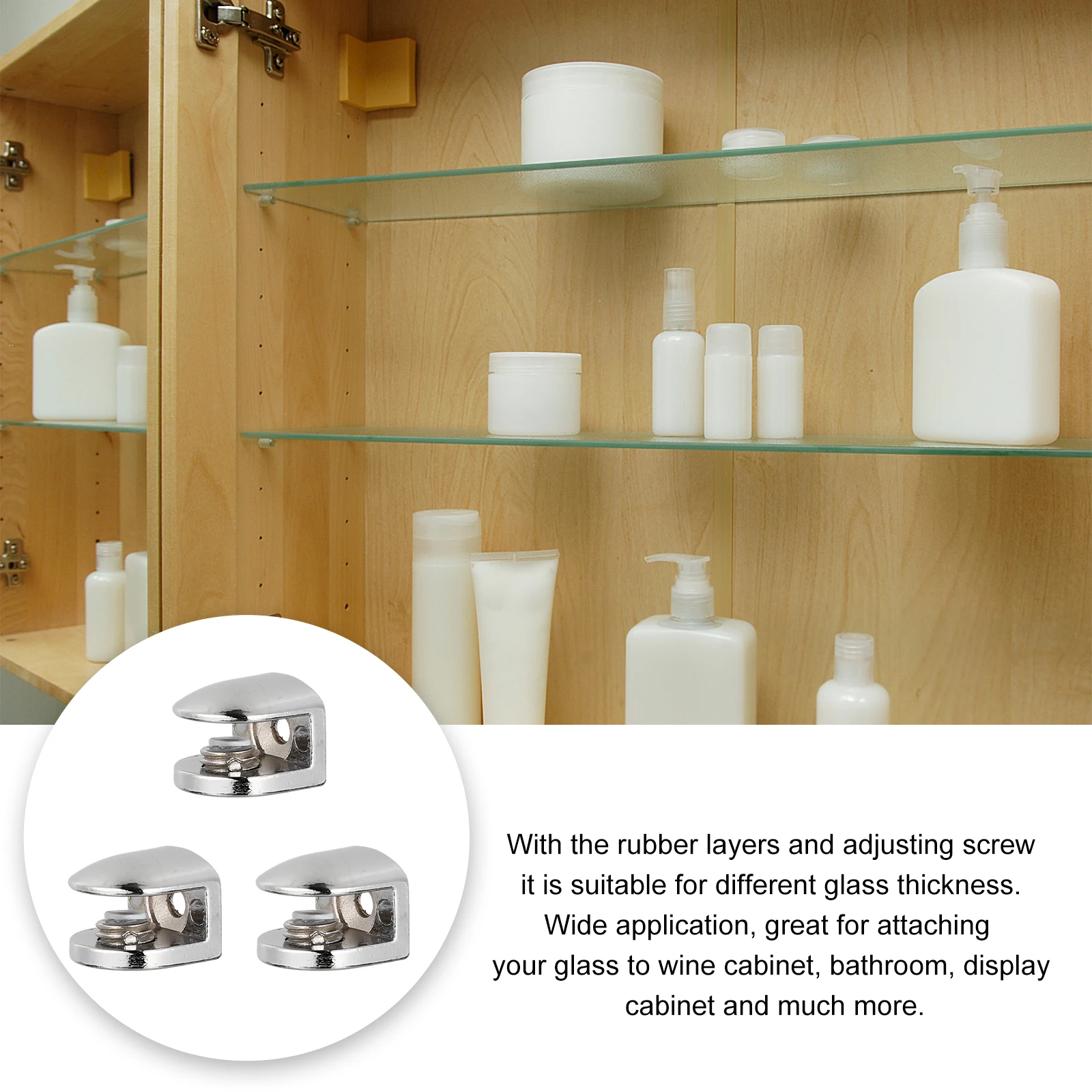 

8pcs Zinc Alloy Glass Clips Brackets Durable Sturdy Easy Install Glass Acrylic Wood Shelves Suitable Different Thickness Wide