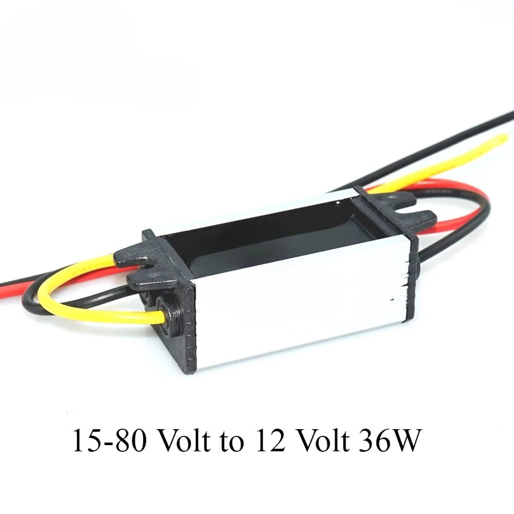 

15-80 Volt to 12 Volt 36W DC DC Buck Converter 24V 36V 48V 60V to 12V 1A 2A 3A Power Supply Regulator for Cars Sola waterproof