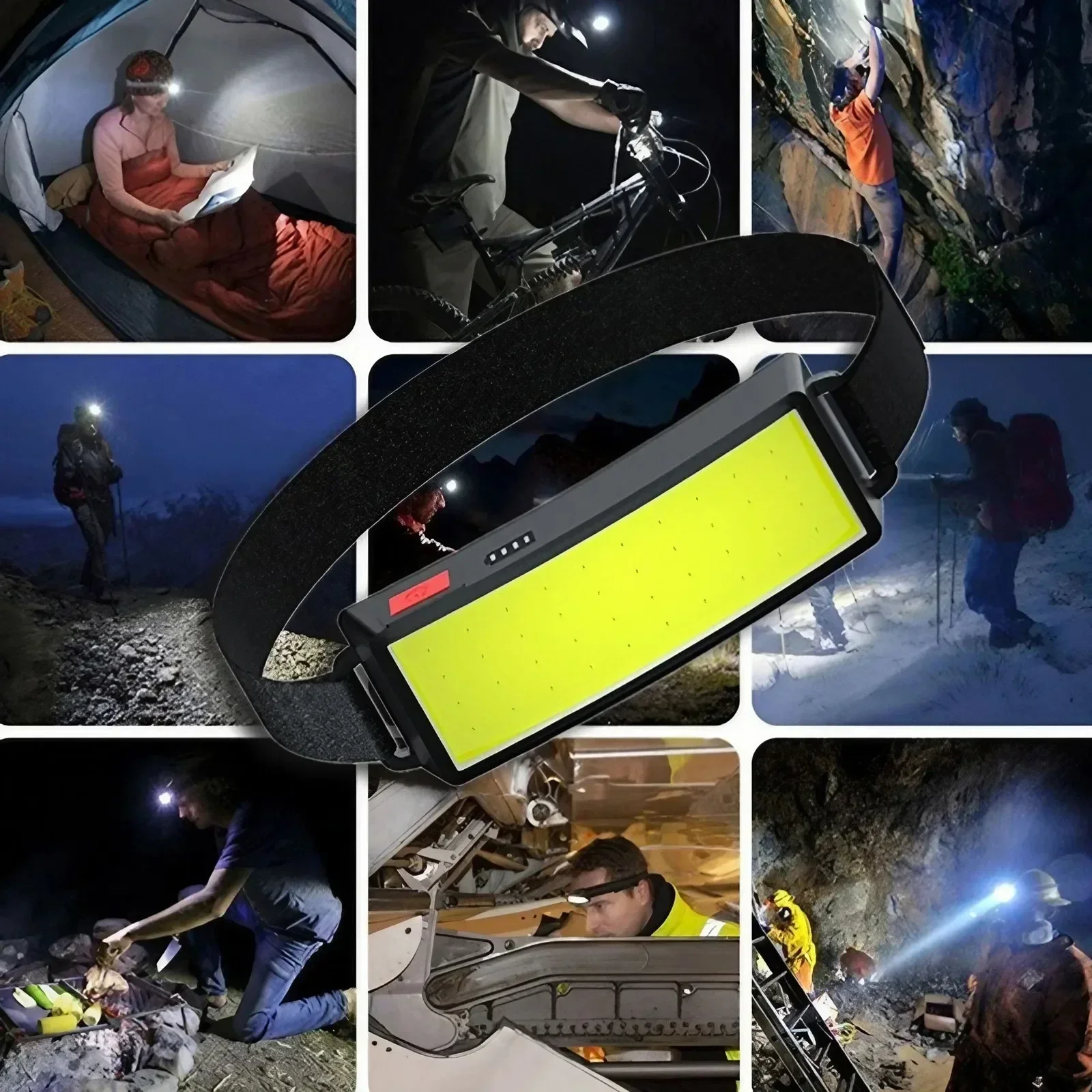 Cob Led Headlamp Rechargeable IPX4 Waterproof 220° Wide Beam Head Torch USB Charging Headlight Lightweight Outdoor Camping Light