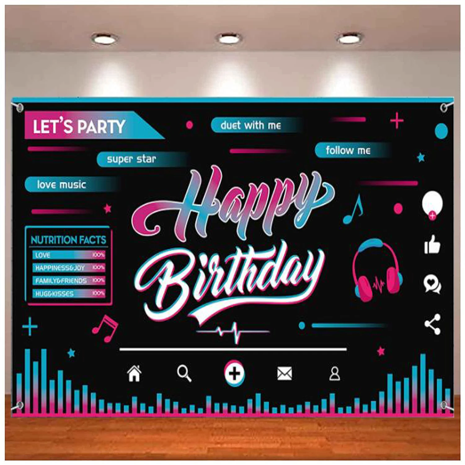 

Music Party Photography Backdrop Photo Booth Banner Background Social Media Theme Happy Birthday Party Decor Supplies Poster