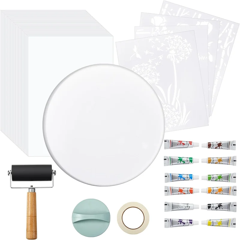 

Gel Printing Plate Kit 7 Inches, For Mixed Media Art Making Beginner Friendly, Includes Brayer& Acrylic Paint