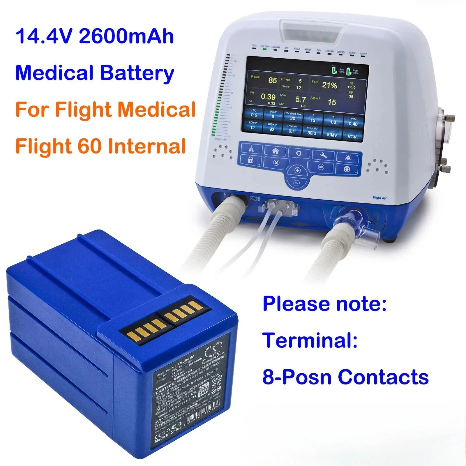 

Медицинская батарея 14,4 В, 2600 мАч V60-19100-63 для внутреннего полета медицинского полета 60, клемма: 8-контакты + ИНСТРУМЕНТ