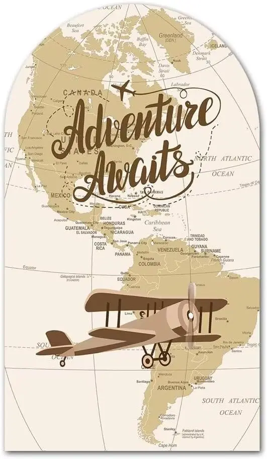 Adventure Awaits Backdrop Arch Cover Retro World Map Pattern Arch Stand Cover Airplane Boy Baby Shower Party Decoration