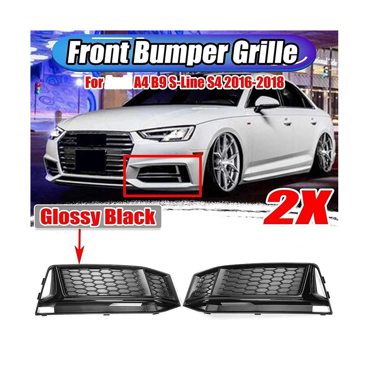 8W0807681K 8W0807682K Fog Light Grille Fog Light Frame Bumper Honeycomb Lower Grid Grille Auto for Audi A4 B9 S-Line