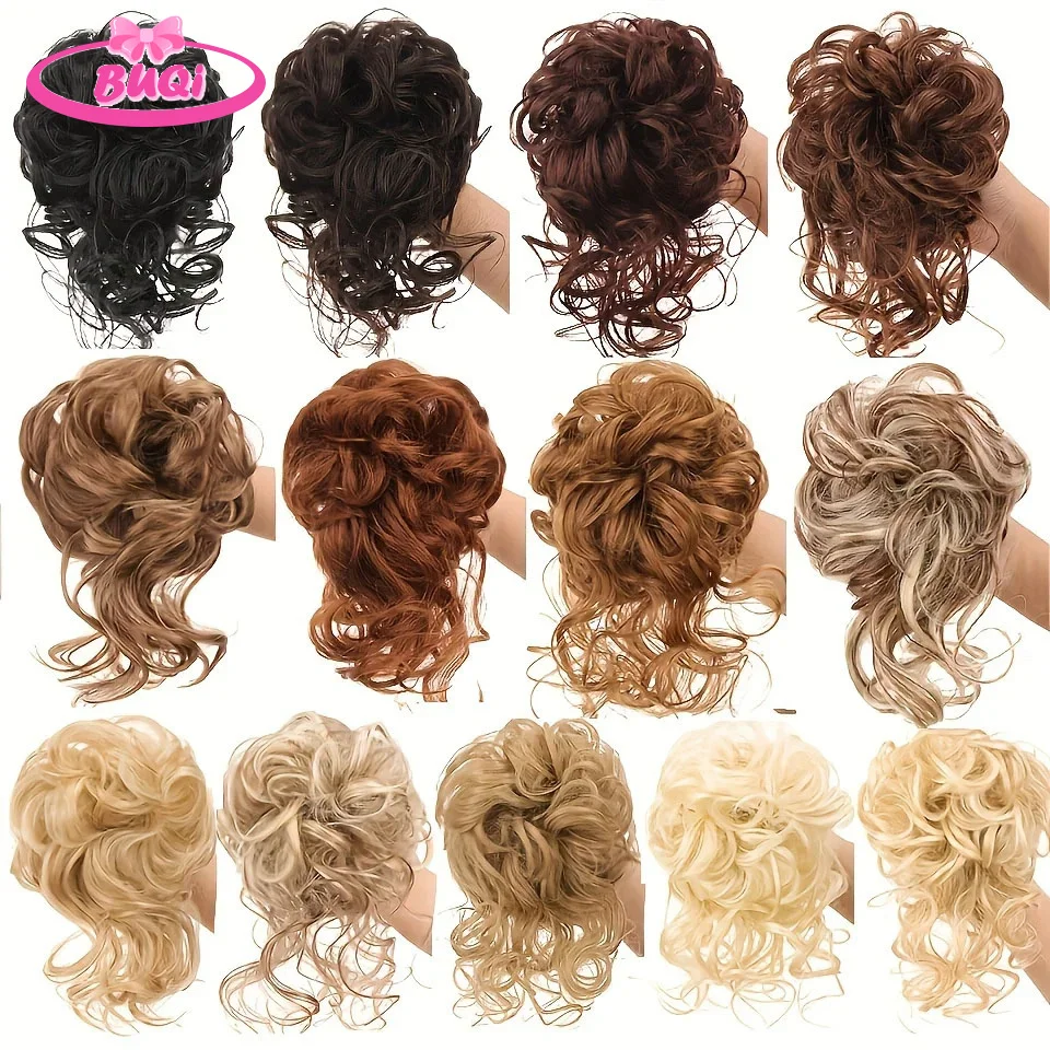 BUQI Synthetic Messy Chignon Donut Hair Bun Hair Accessories Scrunchies Elastic Hair Band Hair Ties Curly Hairpiece Blonde Hair