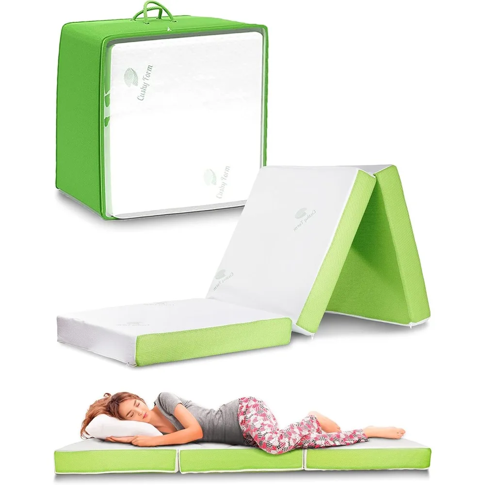 Cushy Form Floor Mattress - Foldable 4 Inch Foam Camping Bed w/Case for Adults & Kids - Portable Bed for Travel, Van,