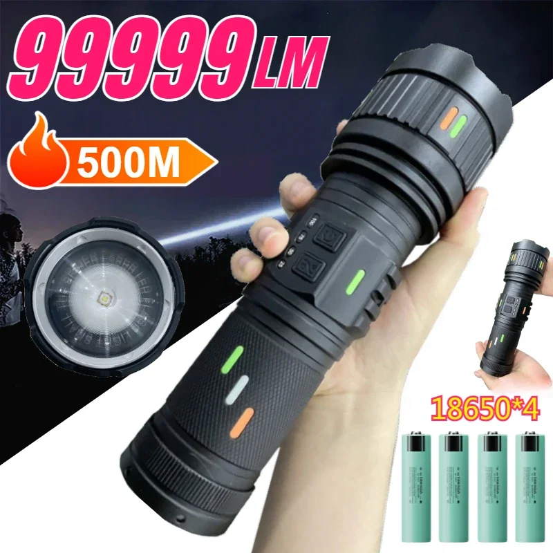 High Power LED Flashlight 10000MAH Aluminum Alloy USB Rechargeable Waterproof Lantern Zoomable Portable Camping Fishing Torch