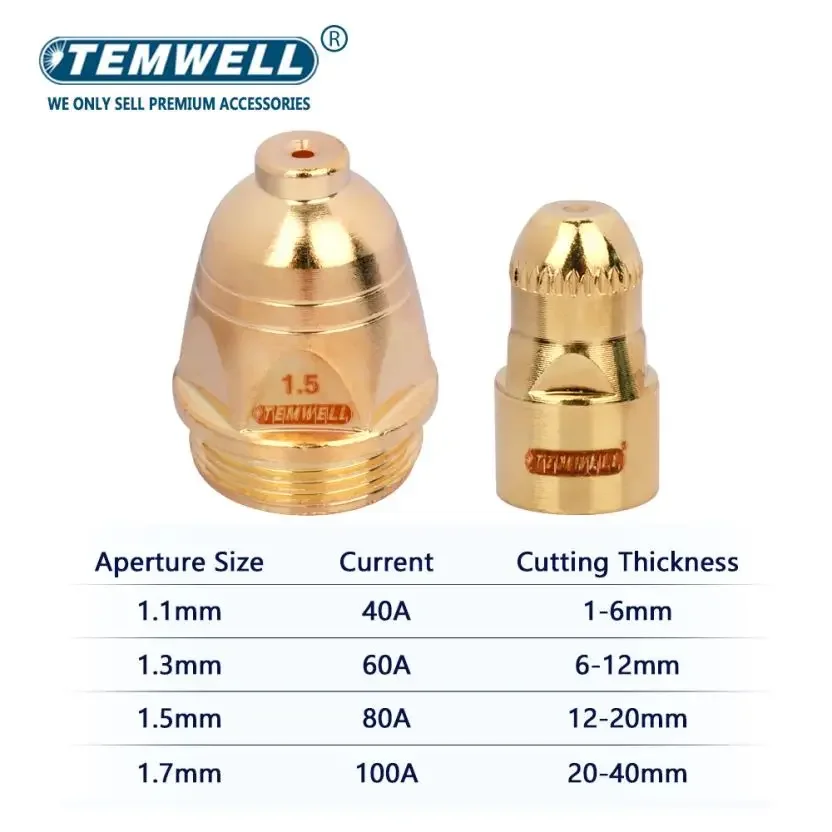 Imagem -05 - Bocal Eletrodo de Plasma Tocha de Corte Acessórios Cortador de Plasma Cnc 1.1 1.3 1.5 1.7 mm 60a 80a 100a P80 20 Pcs