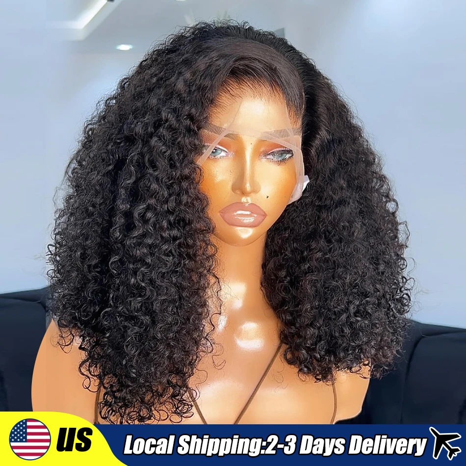 Brazilian Remy Deep Wave 13x6 HD Transparent Lace Frontal Wig 220% 13x4 Short Bob Curly Human Hair Wig For Women